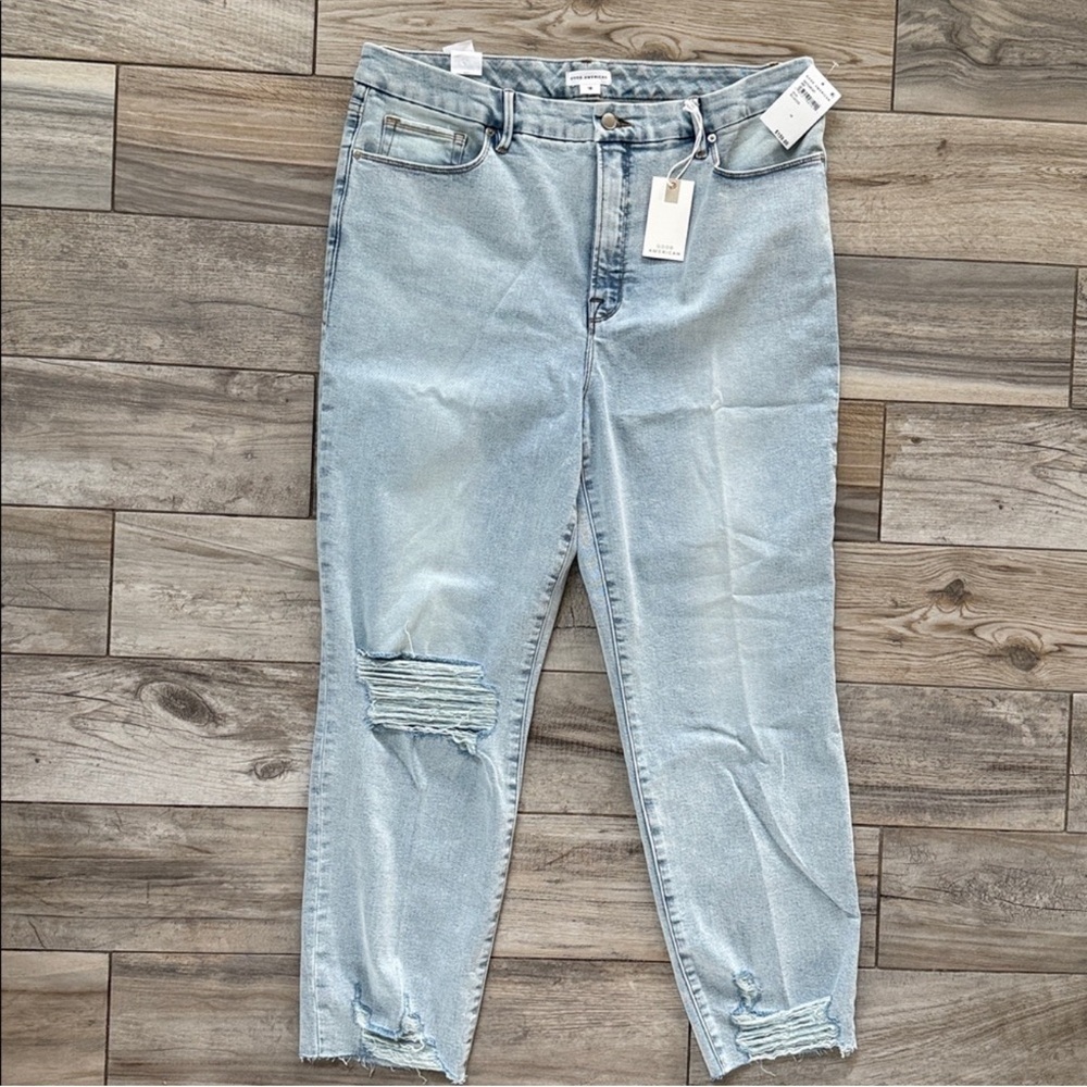 Good American Good Classic Skinnyish Hi-Rise Distressed Denim Jeans NWT Size 16